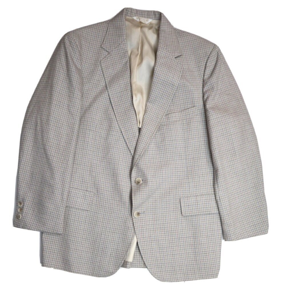 VINTAGE MEN'S BEIGE PLAID BLAZER JACKET - SHEFFORD - SIZE 42S